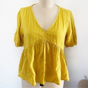 Lucky Brand Yellow Loose Short Sleeve Blouse Size Medium